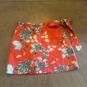 Sadie and Sage Orange Floral Wrap Mini — Tie-Side Skirt
